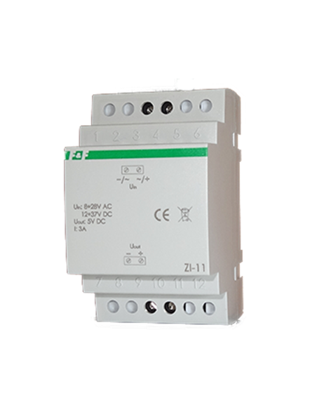 Regulador reductor tensión modular, entradas 12-28 AC/16-37DC salida 12VDC ZI-12