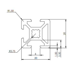 Perfil de aluminio 20x20 3 ranuras| EASI-Spare