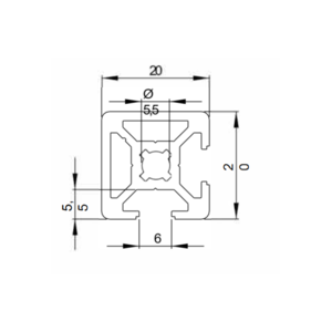 Perfil de aluminio 20x20 2N90 con ranura 6 mm| EASI-Spare