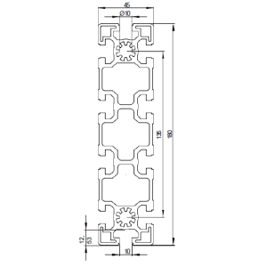 Perfil de aluminio 45x180 ranura de 10 mm al metro| EASI-Spare