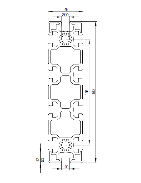 Perfil de aluminio 45x180 ranura de 10 mm al metro| EASI-Spare