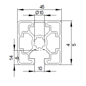 Perfil de aluminio 45x45L 1N ranura de 10 mm|  EASI-Spare
