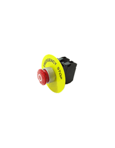 Pulsador de urgencia compuesto rojo desbloqueo por giro con marca O blanco